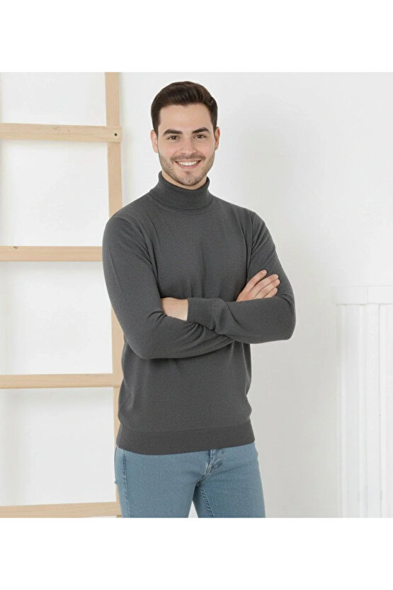 Erkek Yarım Boğaz Triko Kazak yumuşak dokulu Pamuklu ince Dokuma, uzun kollu Rahat Regular kalıp - F