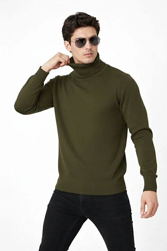 Tam Boğazlı Balıkcı Yaka Triko Kazak yumuşak dokulu Pamuklu ince Dokuma, uzun kollu Rahat Regular ka