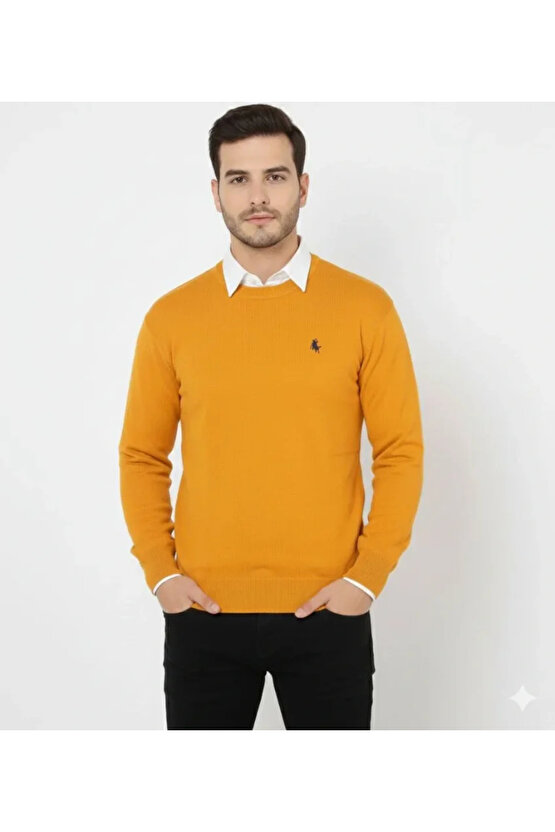 Erkek Bisiklet Yaka Nakış Işlemeli Triko Kazak Yumuşak Dokulu Pamuklu Ince Dokuma, Uzun Kollu Rahat