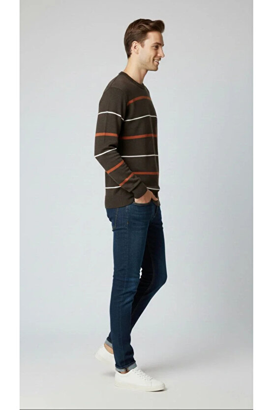 Erkek Bisiklet Yaka Cizgili Triko Kazak yumuşak dokulu Pamuklu ince Dokuma, uzun kollu Rahat Regular