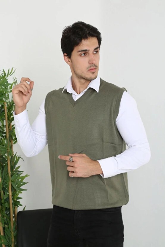 Erkek V Yaka Kolsuz Süveter Triko Kazak yumuşak dokulu Pamuklu ince Dokuma Rahat Regular kalıp - Hak