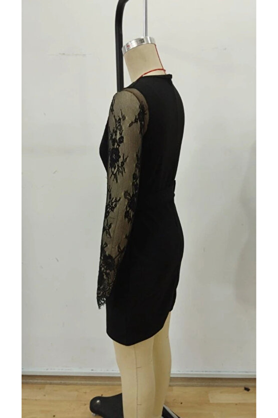 Kadın Uzun Kollu Kruvaze Yakalı önden Düğmeli Kısa Ithal Krep Elbise