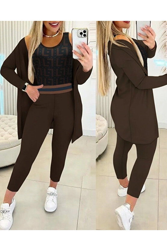 Kadın Uzun Kollu Krep üçlü Takım