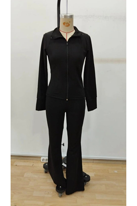 Kadın Uzun Kollu önden Fermuarlı Kısa Dalgıç Bluz Ve Pantolon Ikili Takım