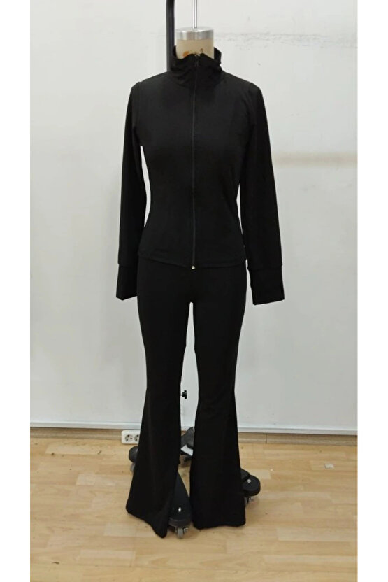 Kadın Uzun Kollu önden Fermuarlı Kısa Dalgıç Bluz Ve Pantolon Ikili Takım