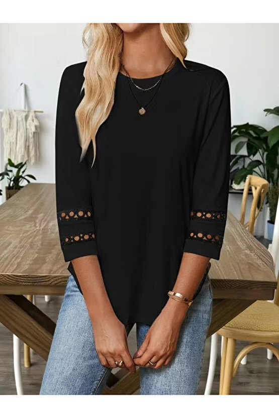Kadın Uzun Kollu Bisiklet Yaka Truvakar Kollu Viskon Bluz