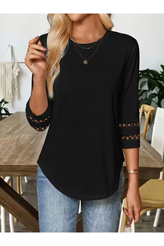 Kadın Uzun Kollu Bisiklet Yaka Truvakar Kollu Viskon Bluz