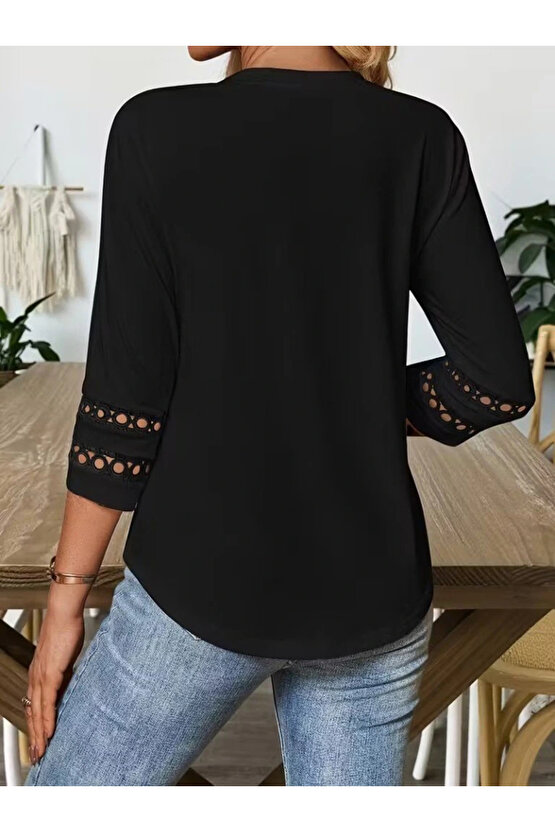 Kadın Uzun Kollu Bisiklet Yaka Truvakar Kollu Viskon Bluz