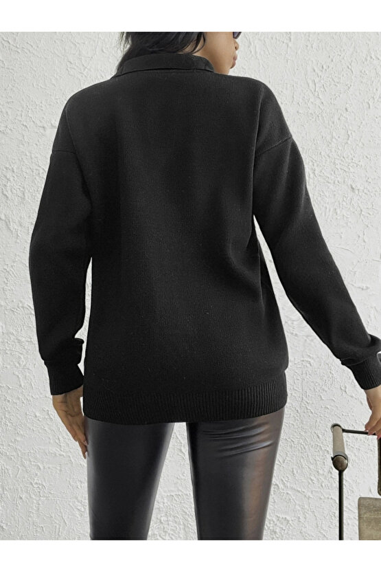 Kadın Beyaz Uzun Kollu Yakalı Triko Bluz