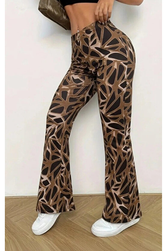 Kadın Yüksek Bel Kamuflaj Desenli Dalgıç Tayt