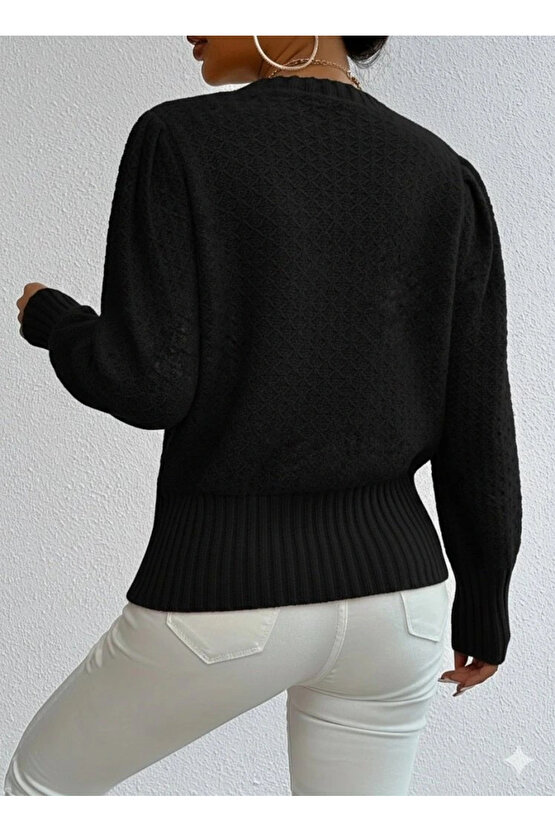 Kadın Uzun Kollu Bisiklet Yaka Triko Bluz