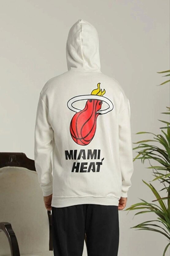 Erkek Oversize Üç İplik Kapüşonlu Sweatshirt –Sırt ve Ön Baskılı, Kanguru Cepli, Rahat Kalıp Maskot