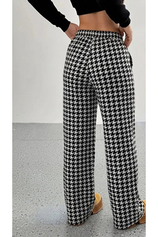 Kadın Yüksek Bel Lastikli Bağcıklı Geniş Kesim Kazayağı Dalgıç Pantolon