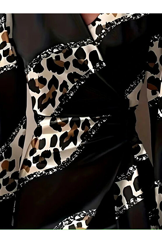 Kadın Uzun Kollu Kruvaze Yakalı Asimetrik Detaylı Mini Modal Elbise