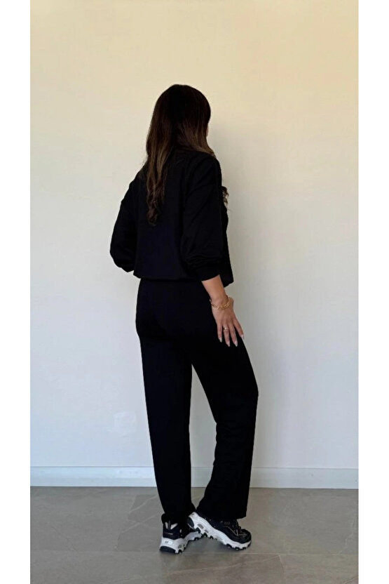 Kadın Uzun Kollu Bisiklet Yaka Viskon Iki Iplik Bluz Ve Pantolon Ikili Takım