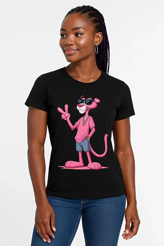 Bisiklet Yaka Kısa Kollu Baskılı T-shirt - Siyah