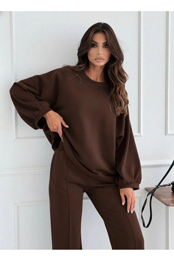 Kadın Uzun Kollu Geniş Kesim Modal Bluz Ve Pantolon Ikili Takım