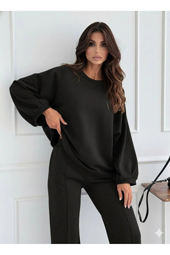 Kadın Uzun Kollu Geniş Kesim Modal Bluz Ve Pantolon Ikili Takım