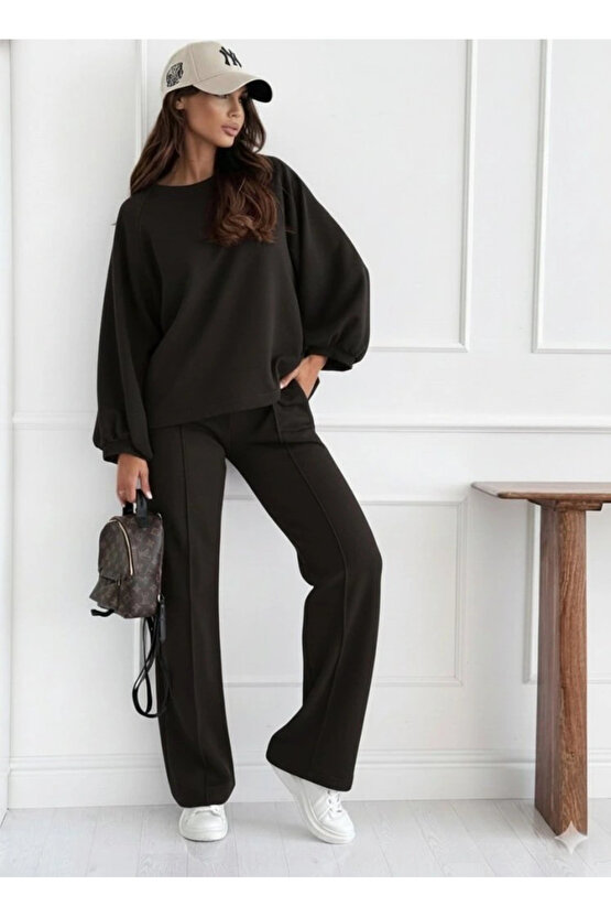 Kadın Uzun Kollu Geniş Kesim Modal Bluz Ve Pantolon Ikili Takım