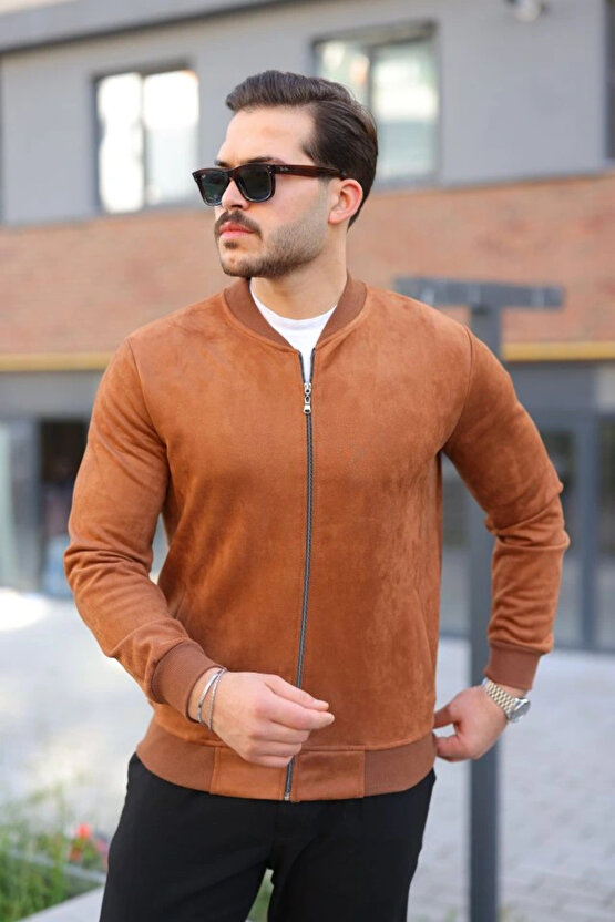 Erkek Scuba Süet Kumaş Bomber Hırka