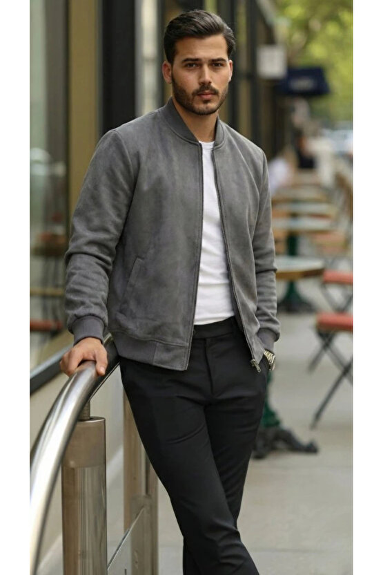 Erkek Scuba Süet Kumaş Bomber Hırka