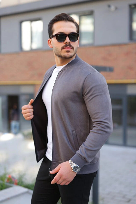 Erkek Scuba Süet Kumaş Bomber Hırka