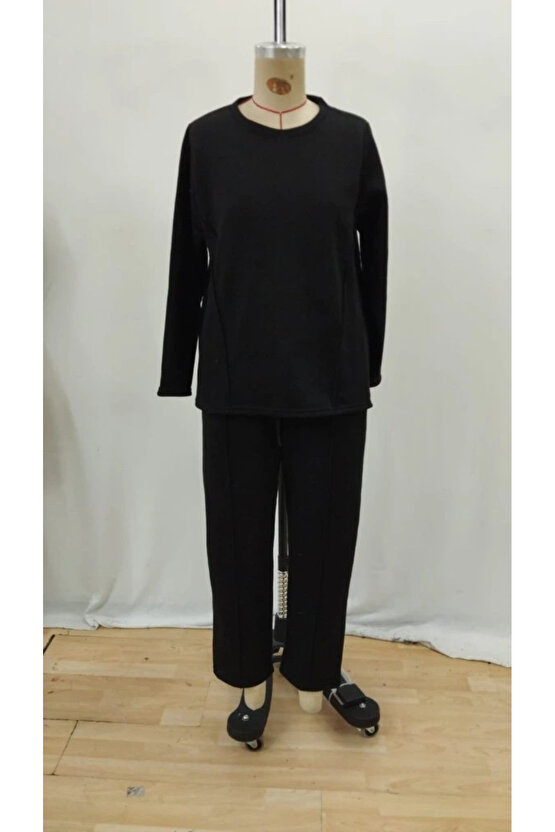 Kadın Uzun Kollu Yanları Nervurlu Viskon Iki Iplik Ve Pantolon Ikili Takım