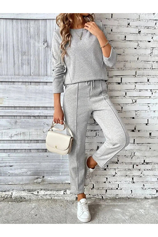 Kadın Uzun Kollu Yanları Nervurlu Viskon Iki Iplik Ve Pantolon Ikili Takım