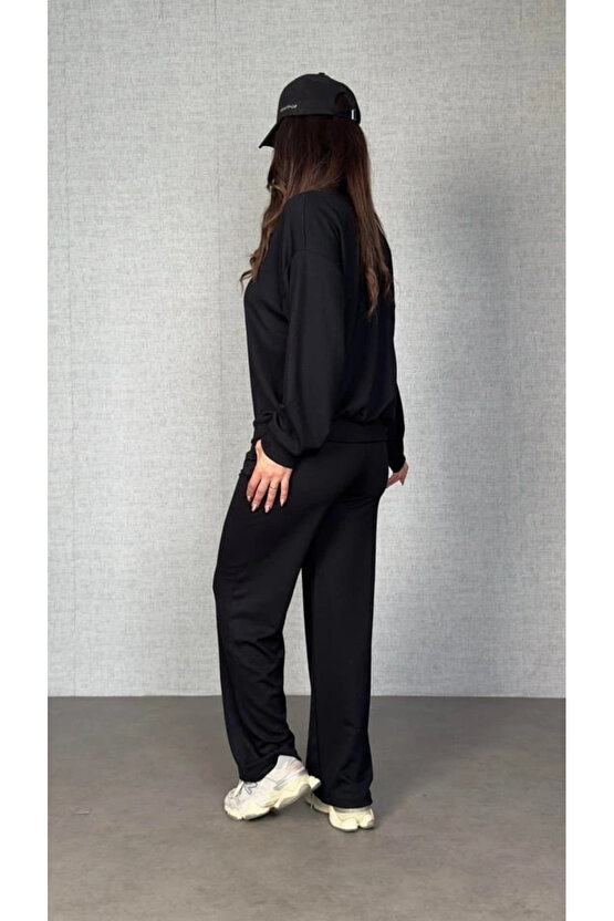 Kadın Uzun Kollu Bisiklet Yaka Viskon Iki Iplik Bluz Ve Pantolon Ikili Takım