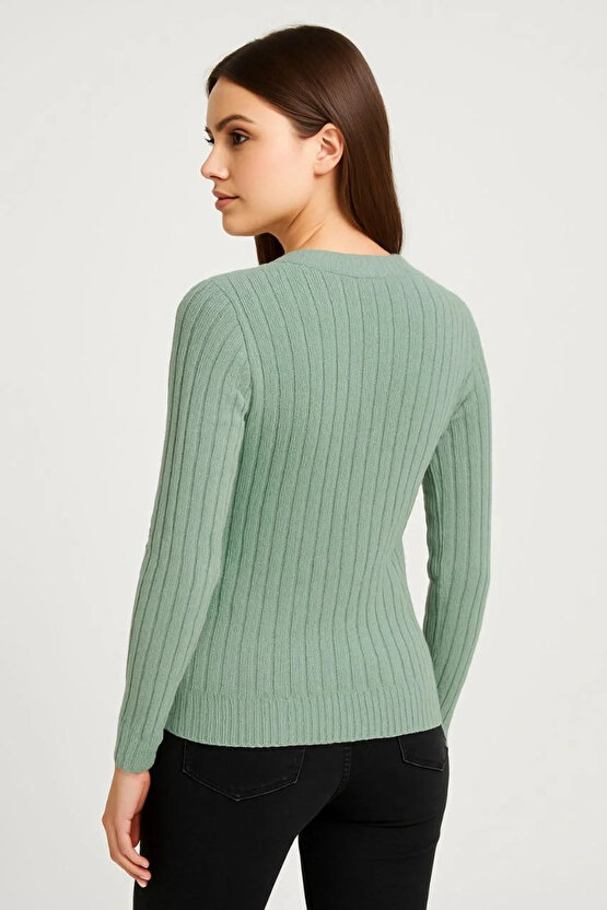 Erkek Bisiklet Yuvarlak Yaka Triko Kazak Pamuklu Kalın Fitilli Dokuma, Regular Fit Uzun Kollu Kışlık