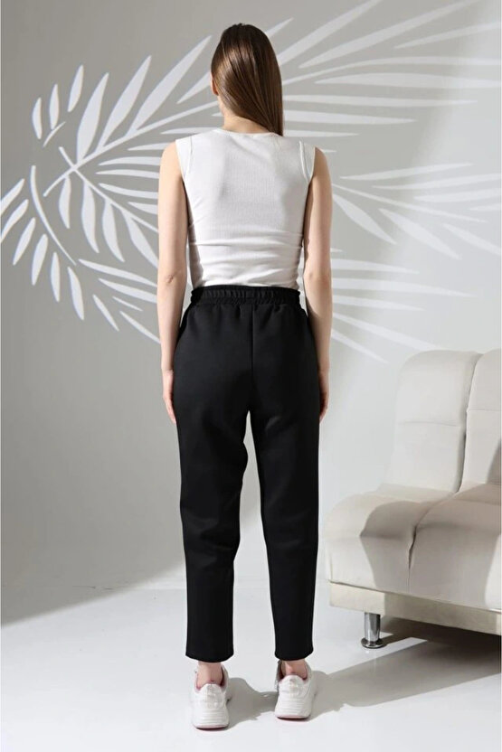 Kadın Uzun Kollu Dalıç Kumaş Cep Detay Beli Lastikli ütüsüz Pantolon