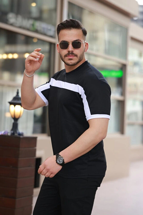 Erkek şerit Detaylı Kısa Kollu T-shirt