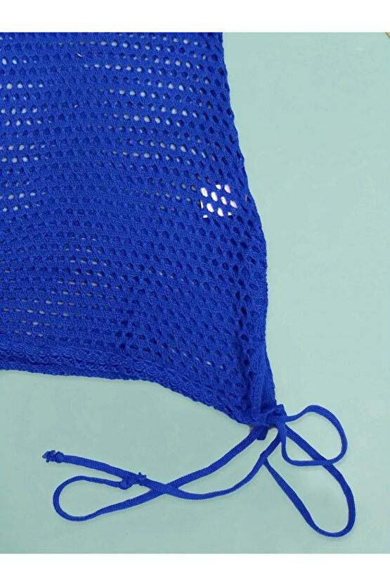 Kadın Askılı Eteği Büzgü Bağlama Detay Delikli örme Triko Pareo Elbise