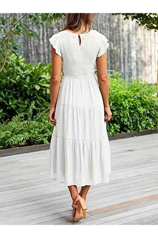 Kadın Kısa Kollu Kolları Volanlı Gipeli Aerobin Elbise