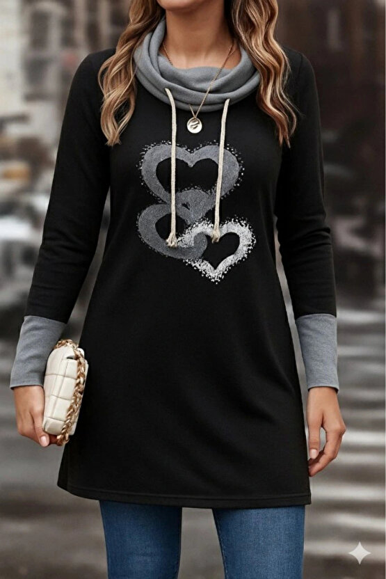 Kadın Uzun Kollu Balıkçı Yaka Bağcıklı Iki Iplik Elbise