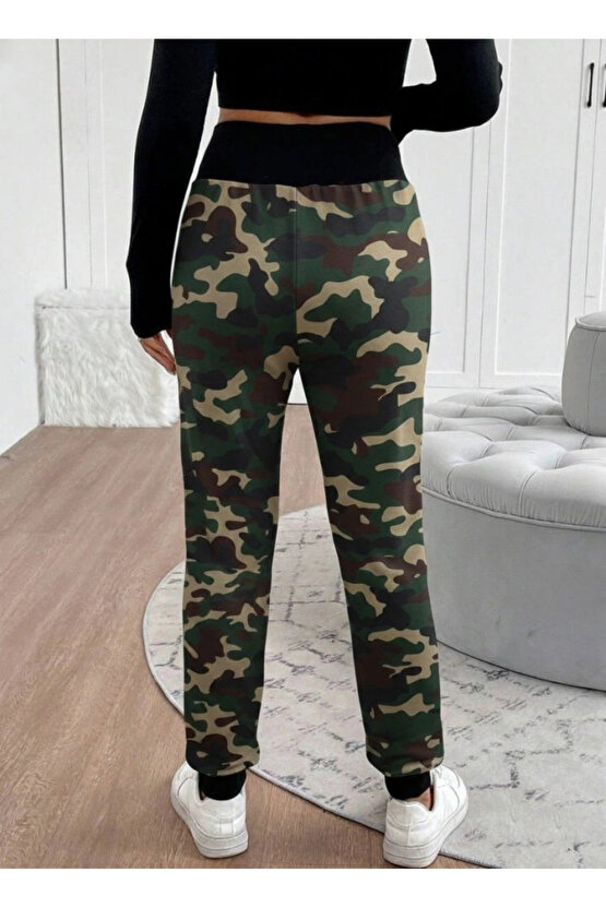 Kadın Yüksek Bel Bağcıklı Desenli Iki Iplik Pantolon