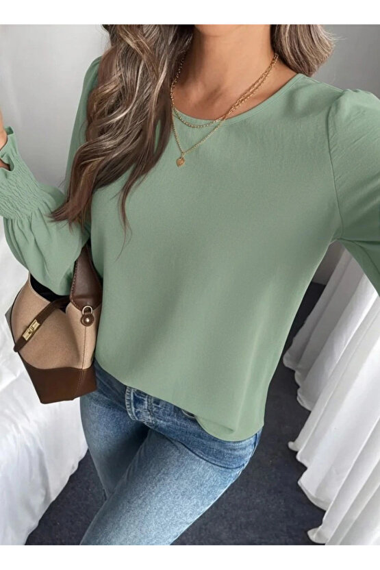 MDB Kadın Uzun Kollu Yuvarlak Yaka Aerobin Bluz