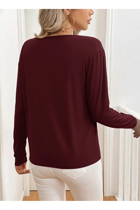 MDB Kadın Uzun Kollu V Yakalı Viskon Iki Iplik Bluz