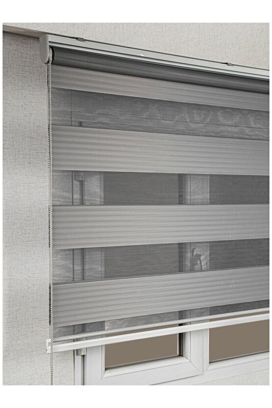 Zebra Perde Gri Pliseli Dilimsiz