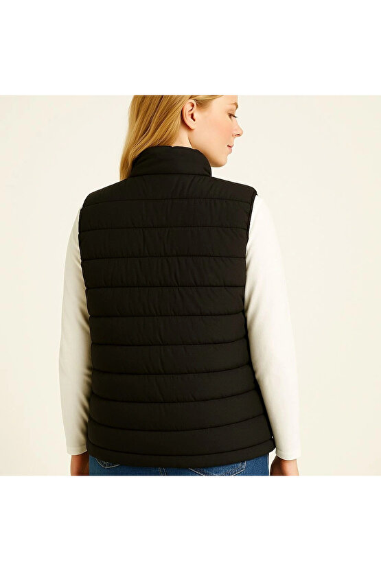 Kadın Şişme Fermuarlı Yelek Su itici Kapitone Astarlı Kumaş Cepli Hafif Kışlık Spor Rahat Kalıp - Si