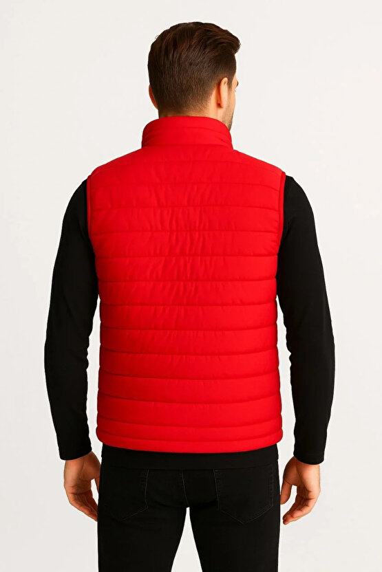 Erkek Şişme Fermuarlı Yelek Su itici Kapitone Astarlı Kumaş Cepli Hafif Kışlık Spor Rahat Kalıp - Kı