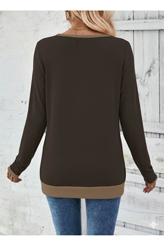 MDB Kadın Uzun Kollu V Yakalı Yandan Düğmeli Yün Viskon Bluz