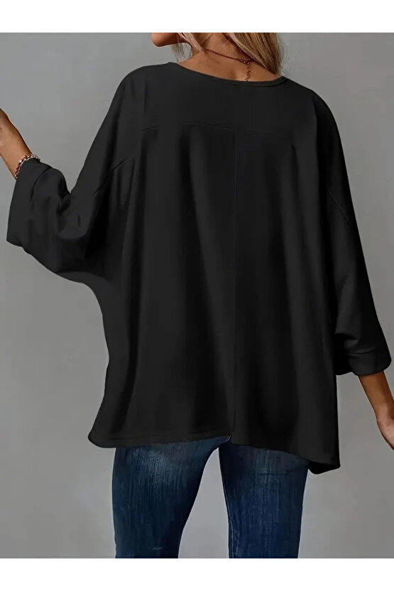 Kadın Truvakar Kollu Bisiklet Yaka Viskon Bluz