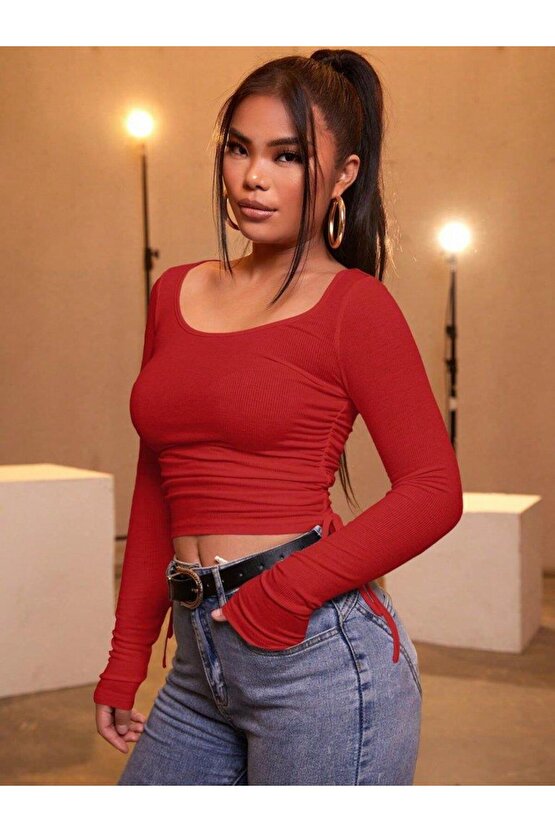 Kadın Kırmızı Kaşkorse Kumaş Bluz