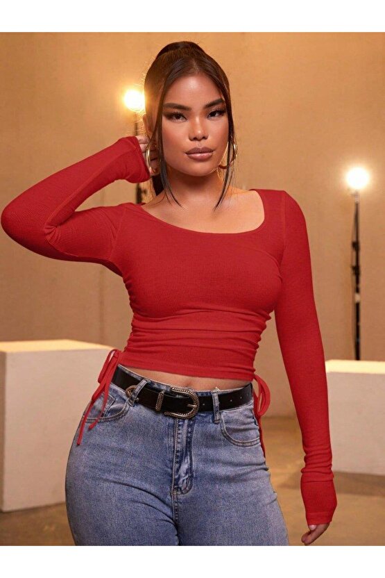 Kadın Kırmızı Kaşkorse Kumaş Bluz