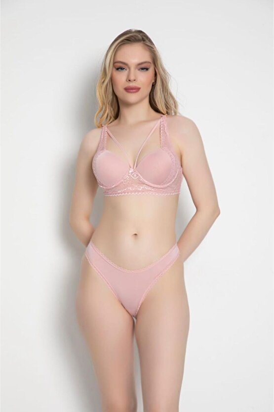 Balkonet Sütyen Takımı, Dolgusuz,balenli,çapraz Ipli, Dantelli