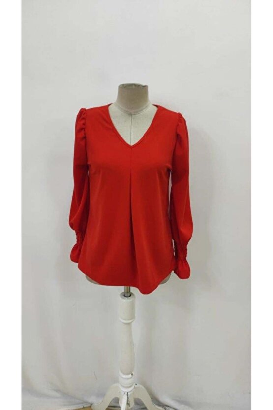 Kadın Uzun Kollu V Yakalı Salaş Ithal Krep Bluz