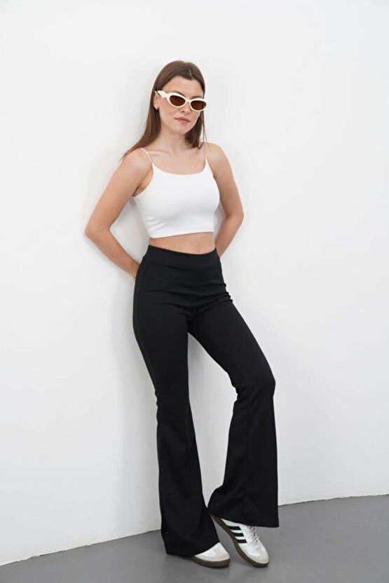 Kadın Yüksek Bel Krep Kumaş Bol Paça Pantolon