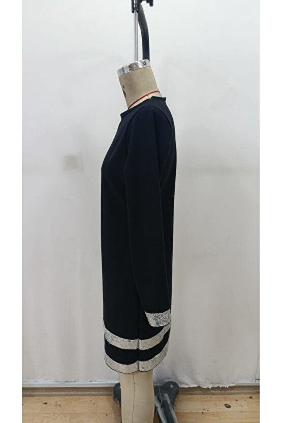 Kadın Uzun Kollu Bisiklet Yaka Mini Ithal Krep Elbise