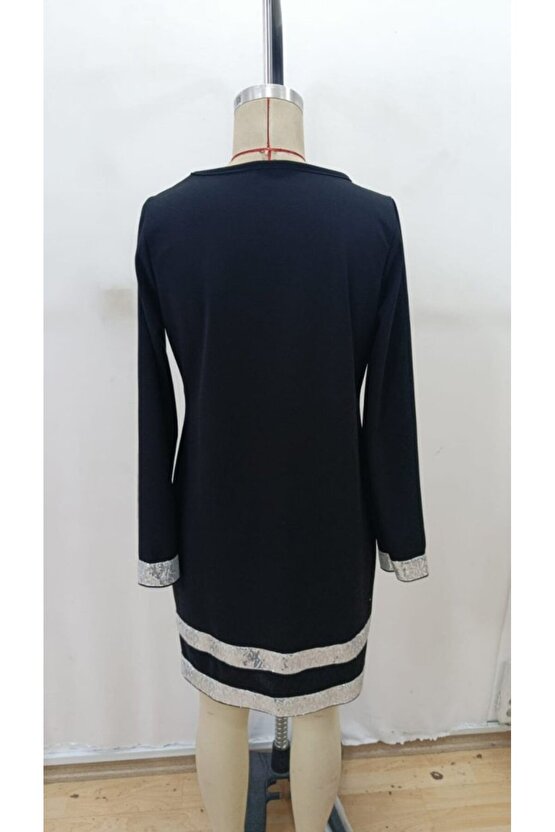 Kadın Uzun Kollu Bisiklet Yaka Mini Ithal Krep Elbise